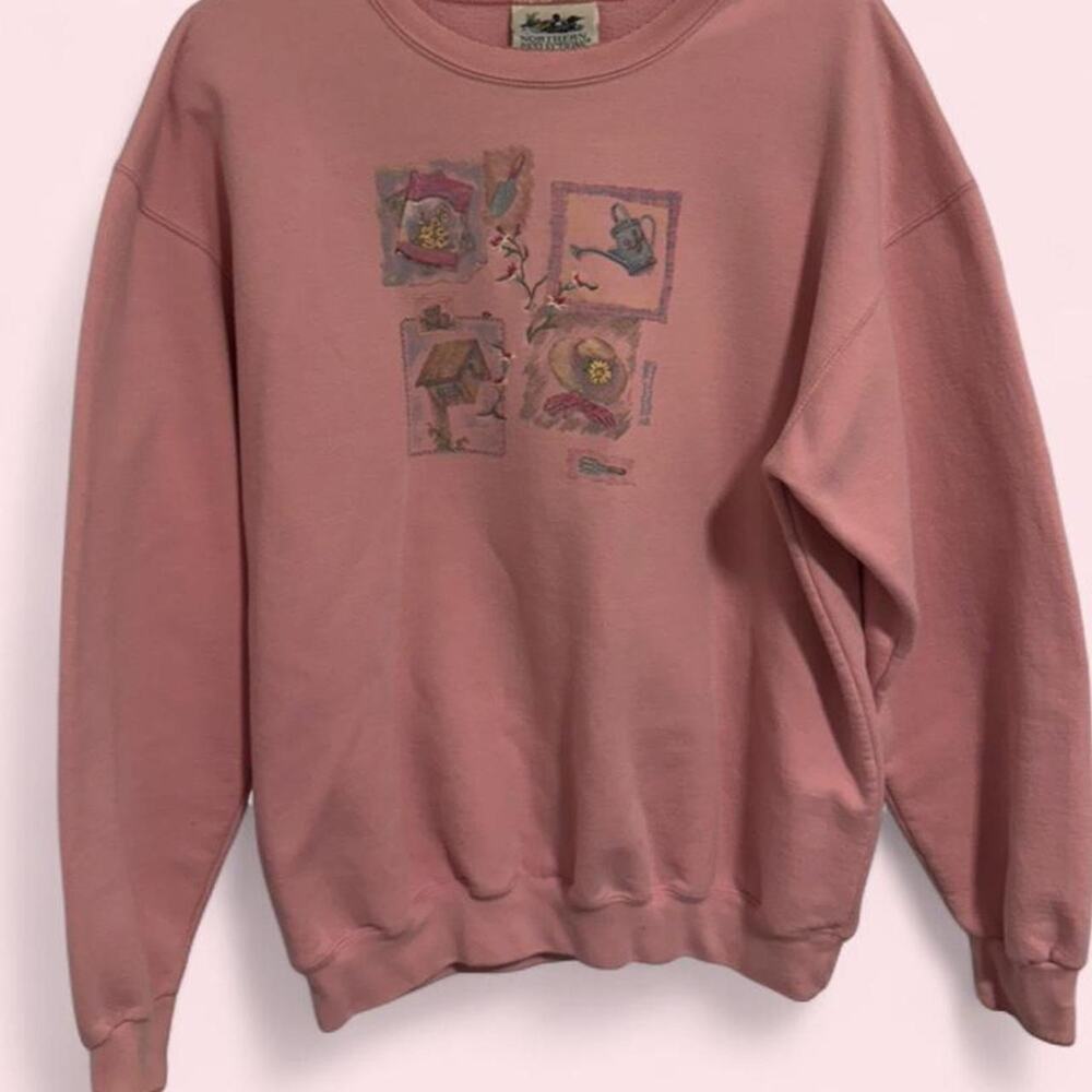Vintage Northern Reflections Pink crewneck gardening and bird design Size Large